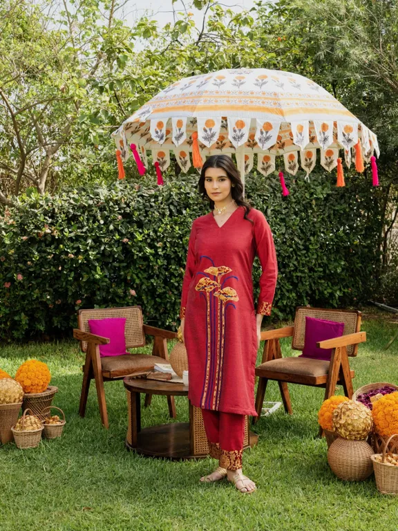 Marron Botanica Kurta Set